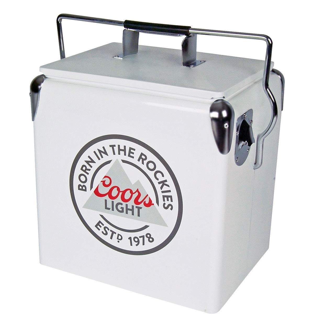 Koolatron Coors Light ice chest with bottle opener for quick outdoor refreshment.