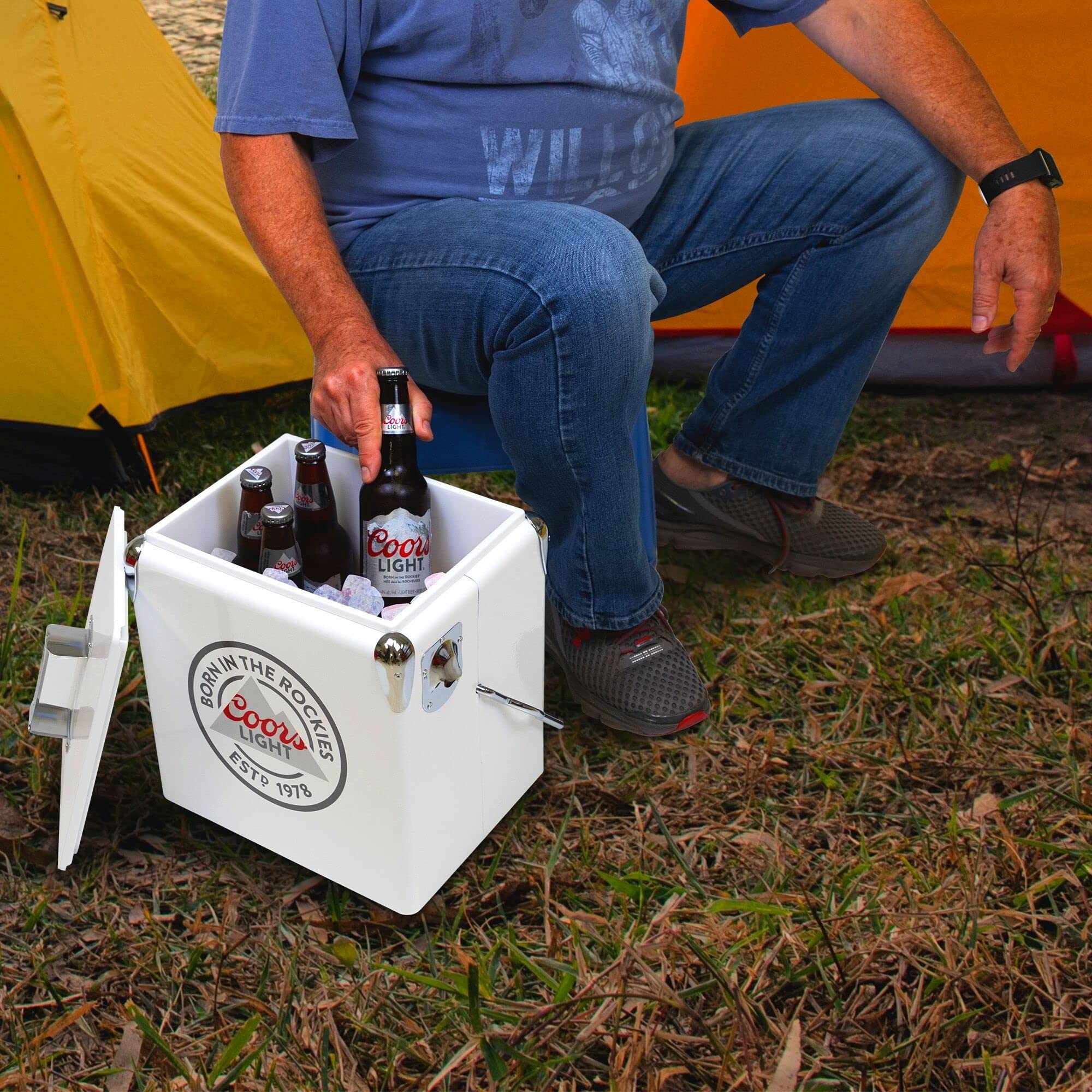Koolatron Coors Light ice chest with built-in bottle opener for easy access
