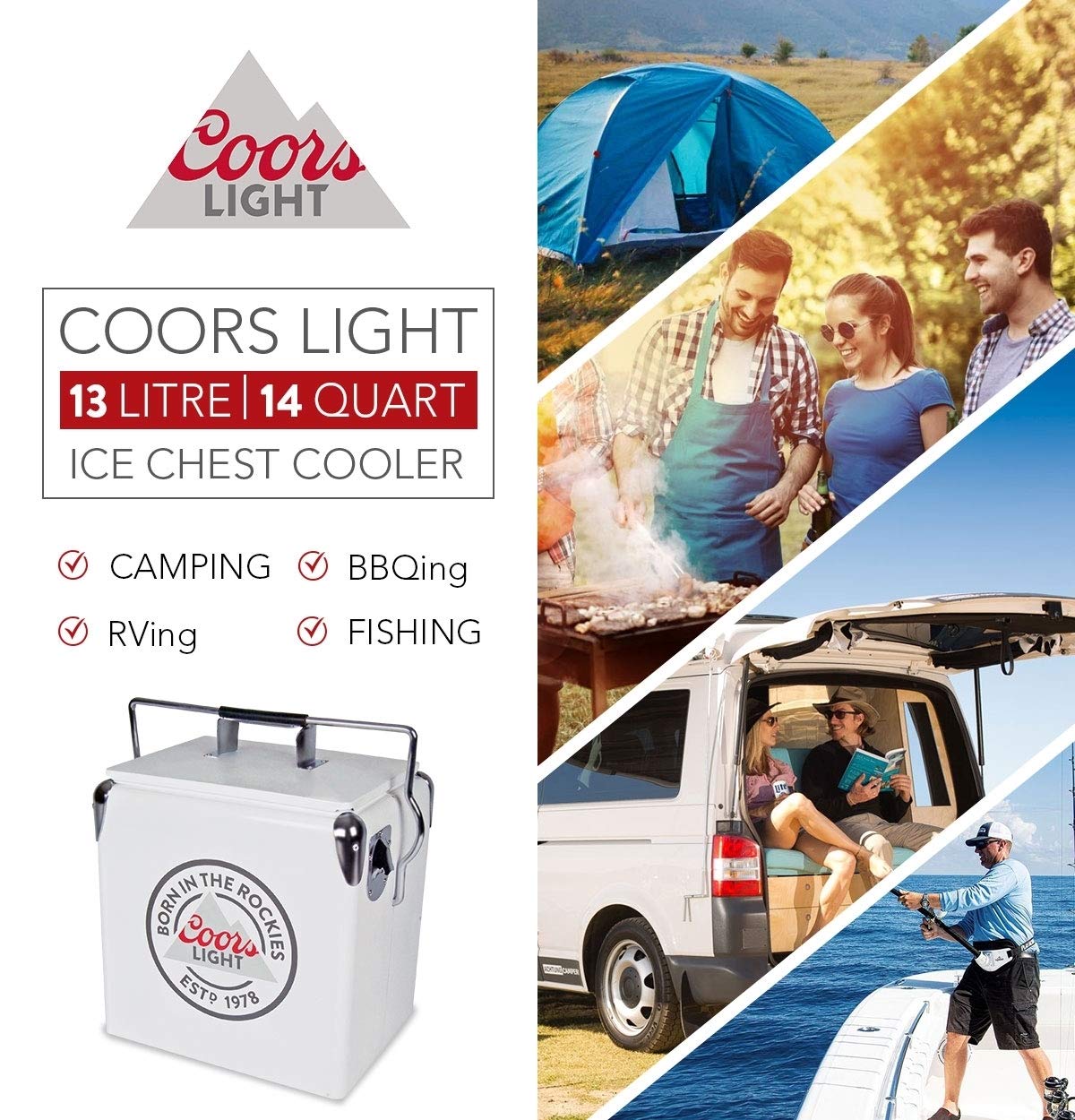 Koolatron Coors Light cooler in vintage style with portable 13L capacity.