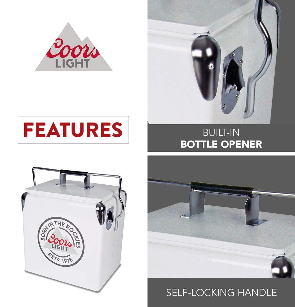 Koolatron Coors Light ice chest demonstrating ice retention for hours outdoors.