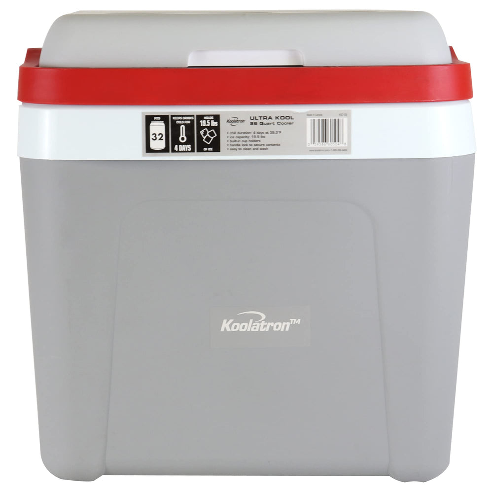 Koolatron Ice Chest Cooler contents display snacks, showing 25 L capacity.