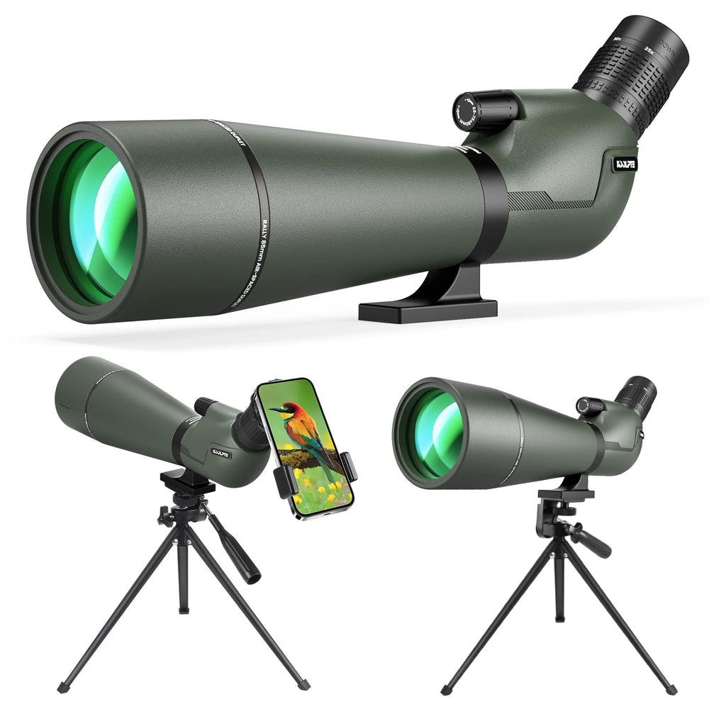 Koolpte spotting scope 25-75x85 zoom delivers bright birding views across distance.