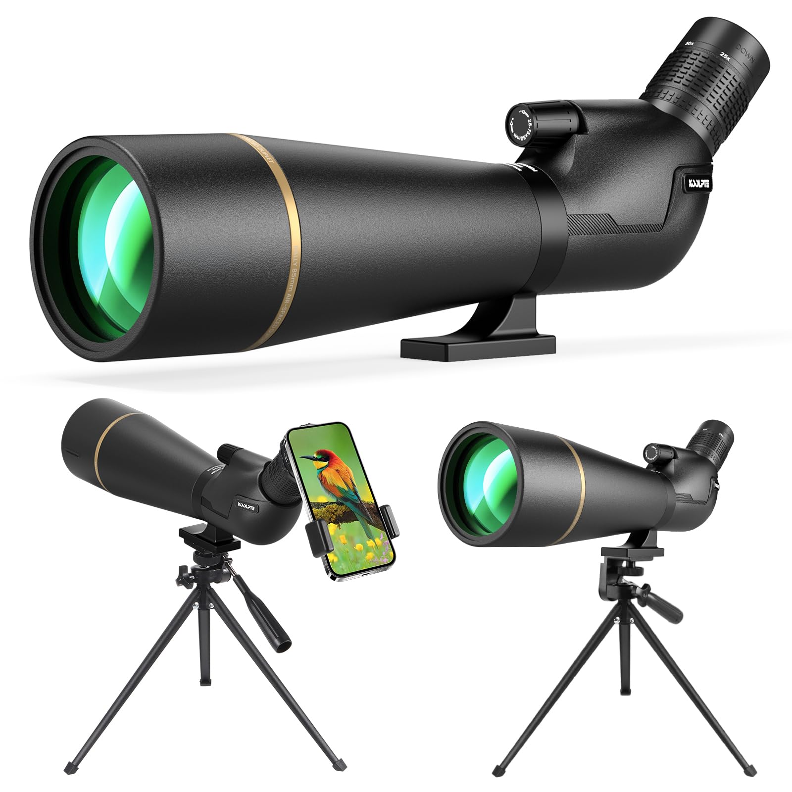Koolpte spotting scope 25-75x85 zoom for bright, long-range birding views.