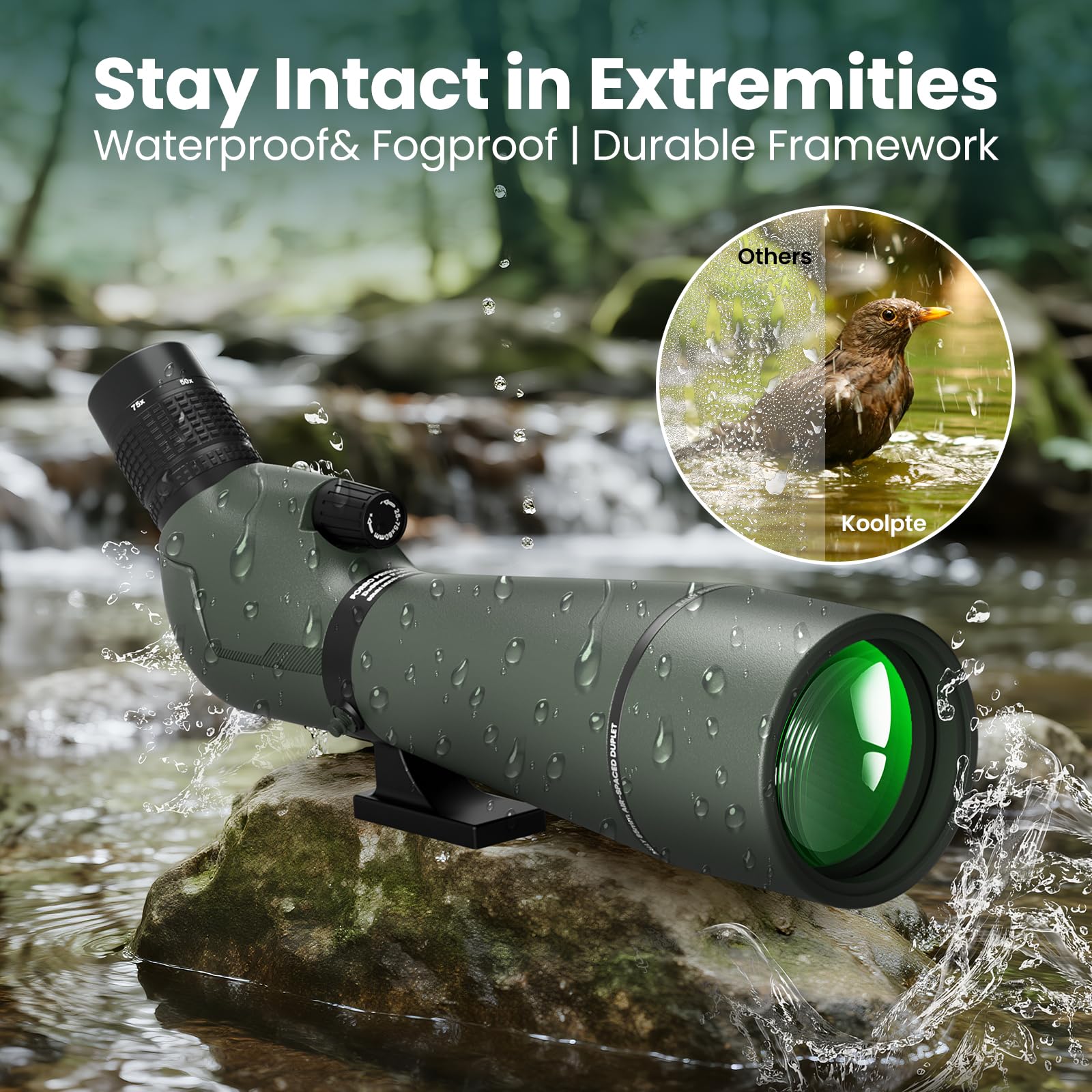 Koolpte emerald-green rubber armor offers secure grip and shock resistance.
