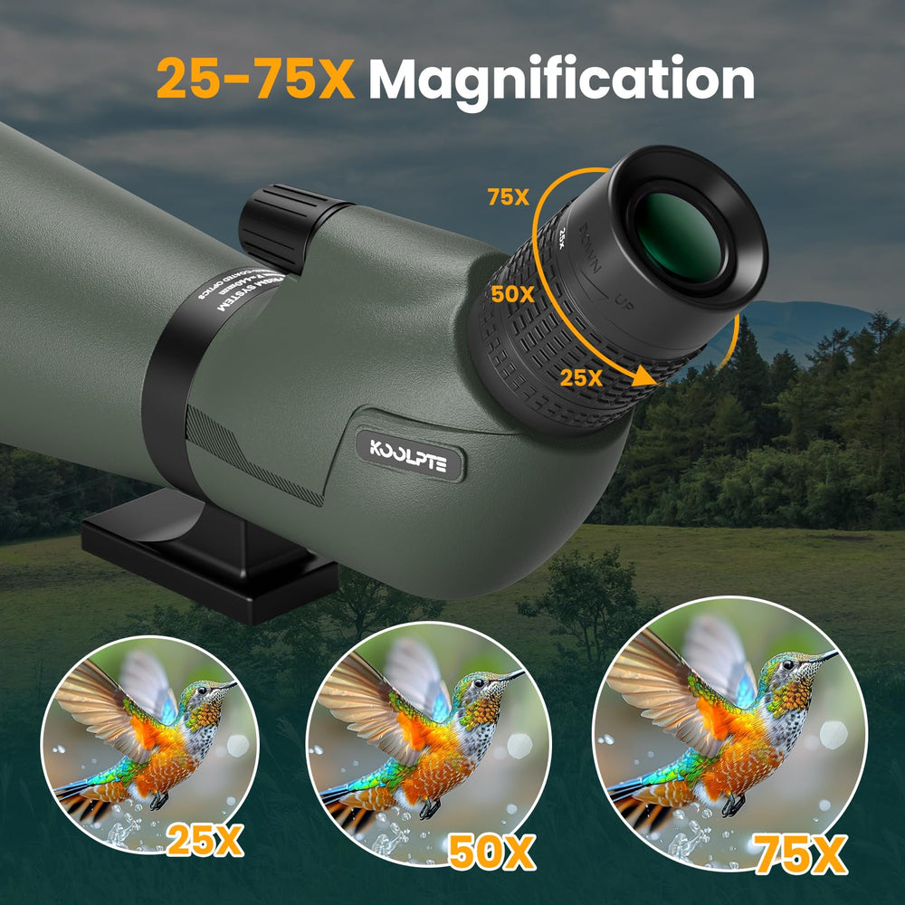 Koolpte waterproof body protects optics in rain and mist.