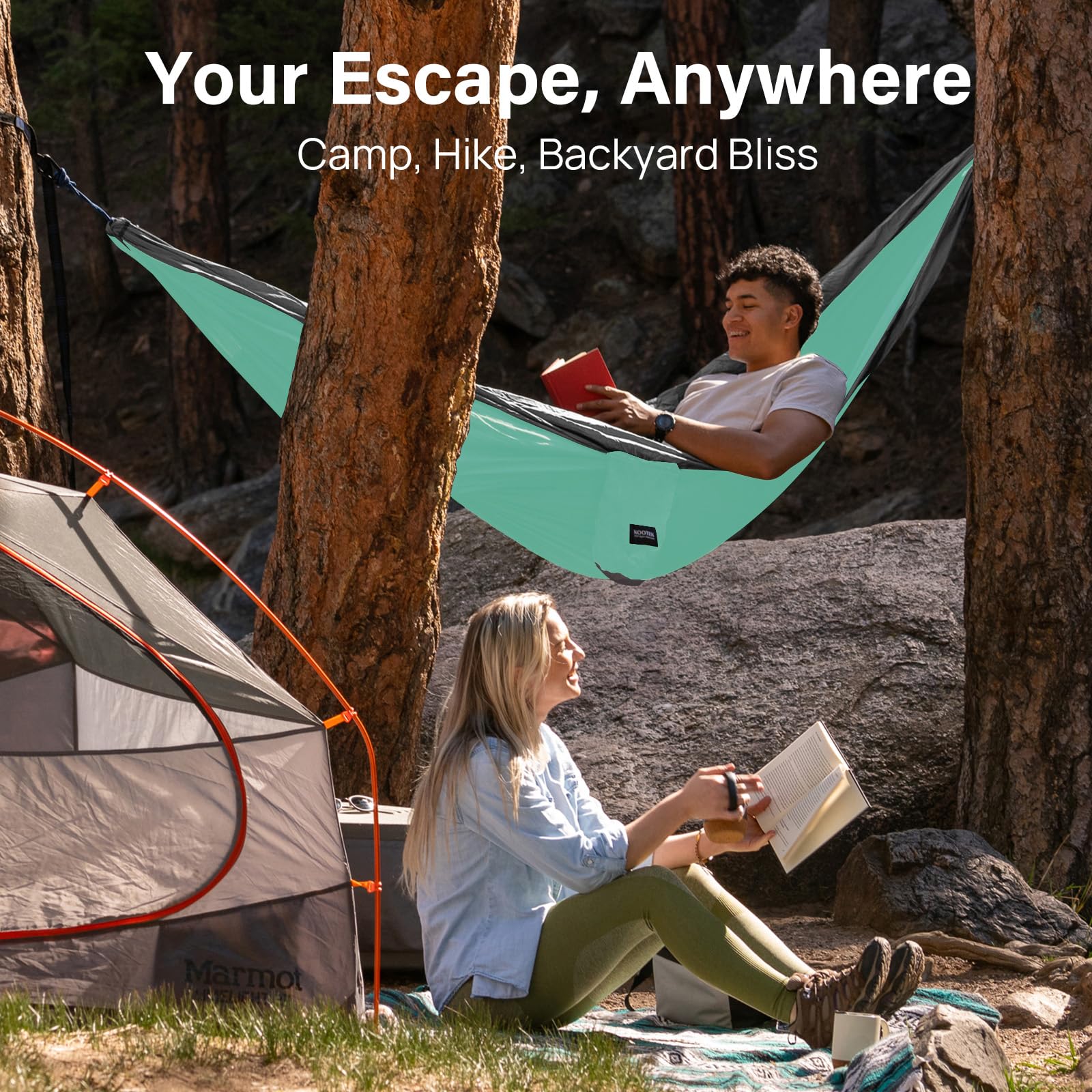 Kootek camping hammock durable stitching close-up highlighting long-lasting construction