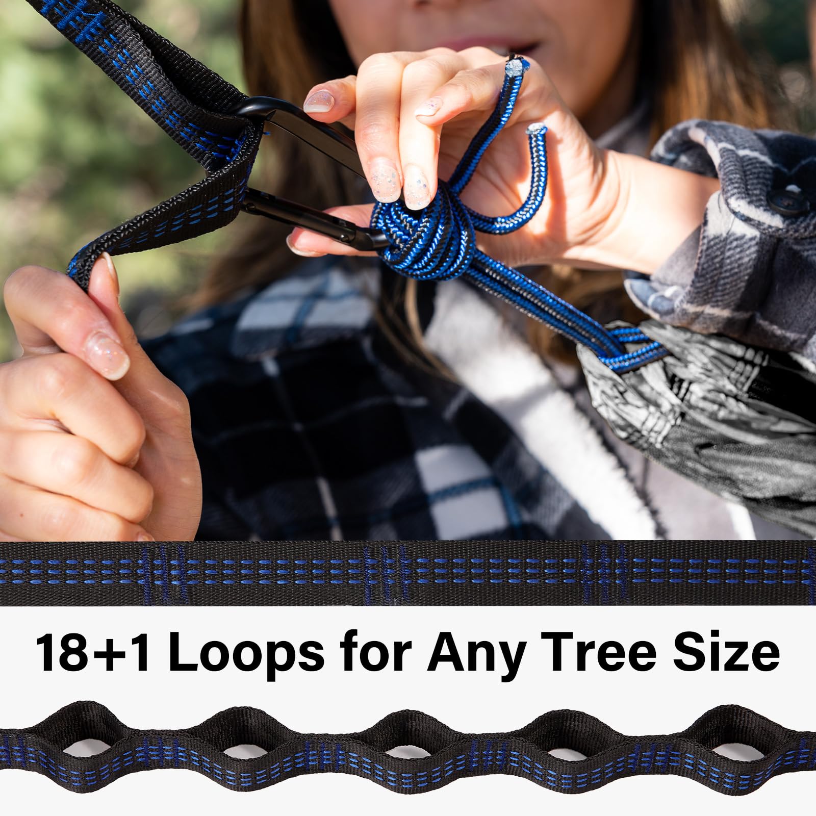 Kootek camping hammock-stitching-detail features triple interlocking seams for lasting durability.