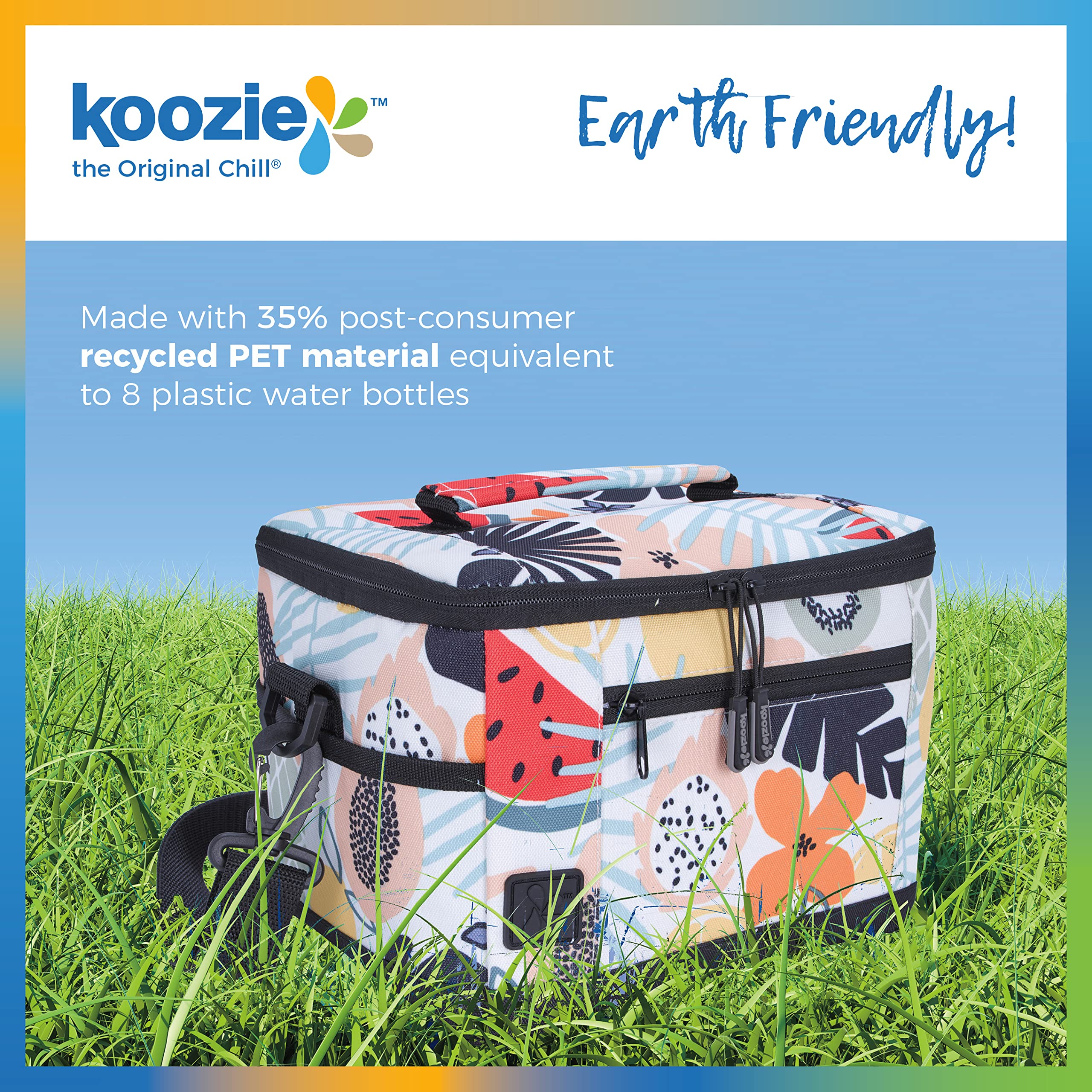 KOOZIE small lunch cooler bag recycled PET materials for eco-friendly use.