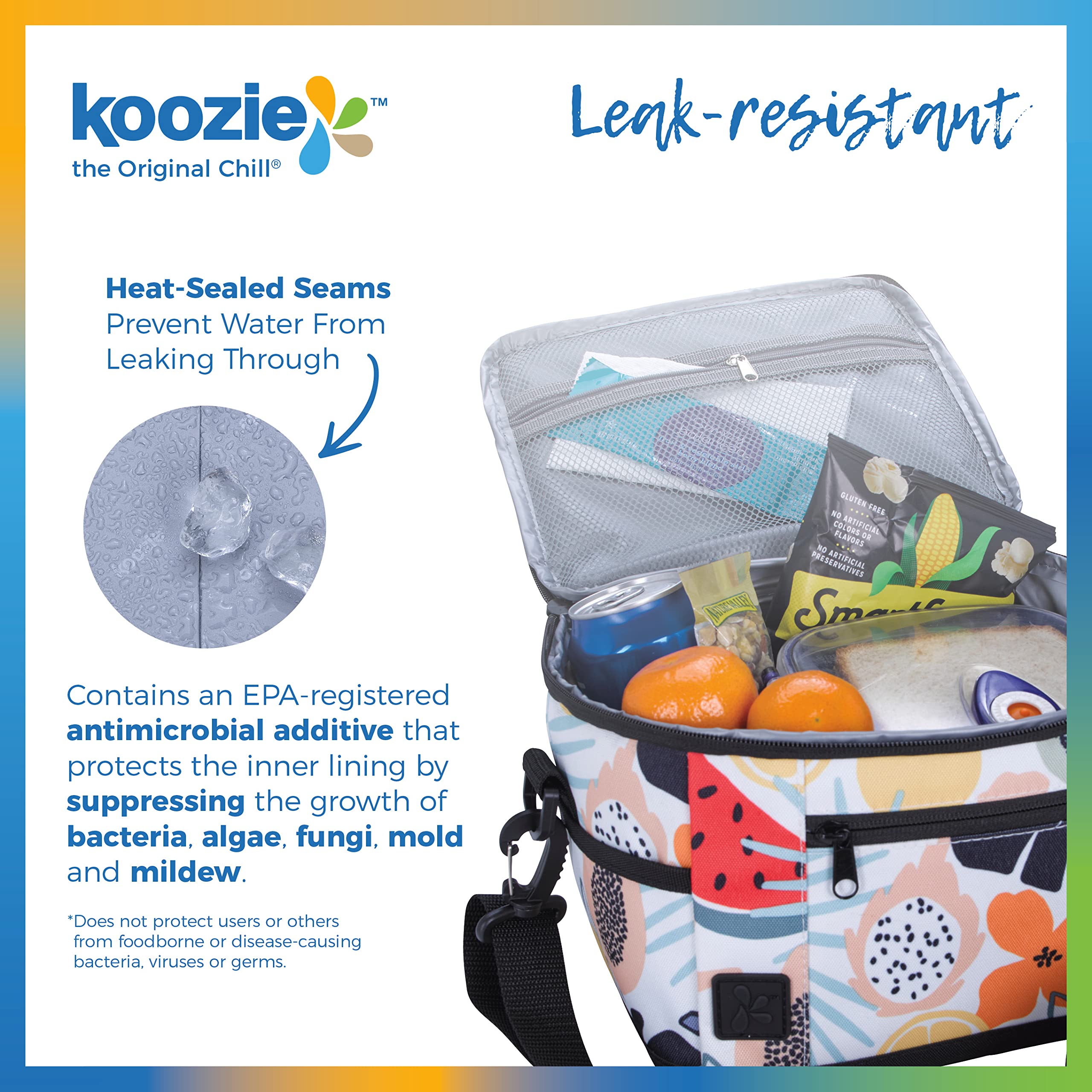 KOOZIE small lunch cooler bag adjustable shoulder strap for hands-free carrying.