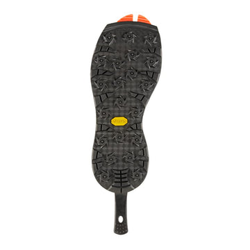 Korkers OmniTrax V3 Vibram XS Trek sole close-up with sticky grip for wet surfaces.