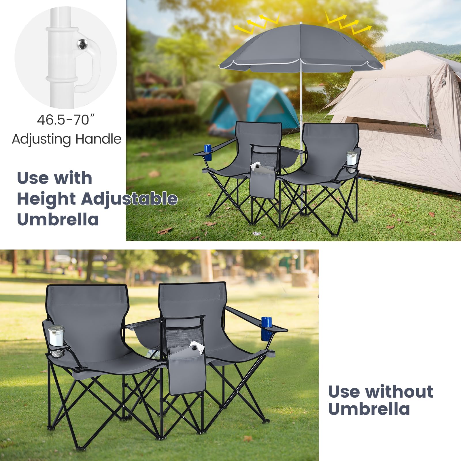 Sturdy steel frame supports two adults on varied terrains.