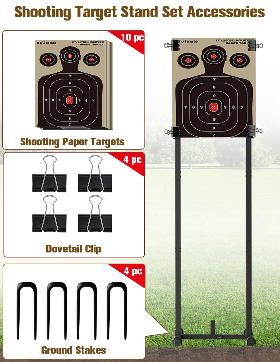 Koutemie target stand assembly shows easy setup and sturdy connections