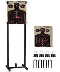 Koutemie target stand side view shows sturdy H-frame for reliable yard practice
