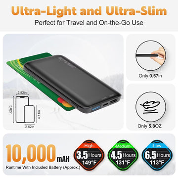KOVNLO heated vest battery pack demonstrates portable power with USB charging.