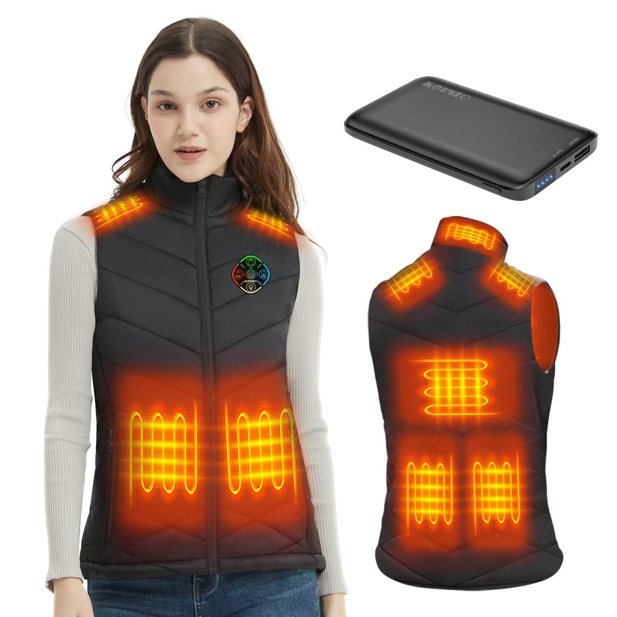 KOVNLO heated vest neck and shoulders heat zones provide quick warmth on chilly mornings.