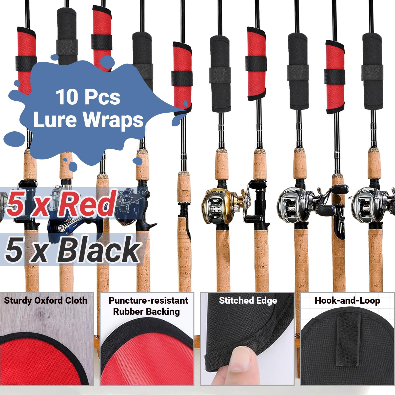 Lure wraps showing secure hook and loop fastener closure