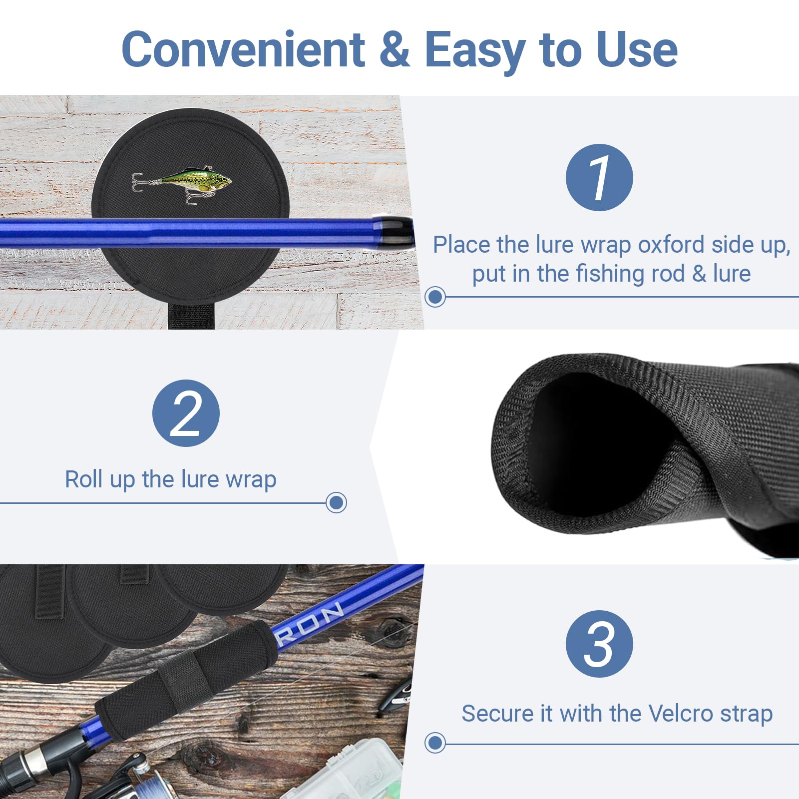 6-inch diameter lure wrap fits crankbaits, jigs, and spinnerbaits