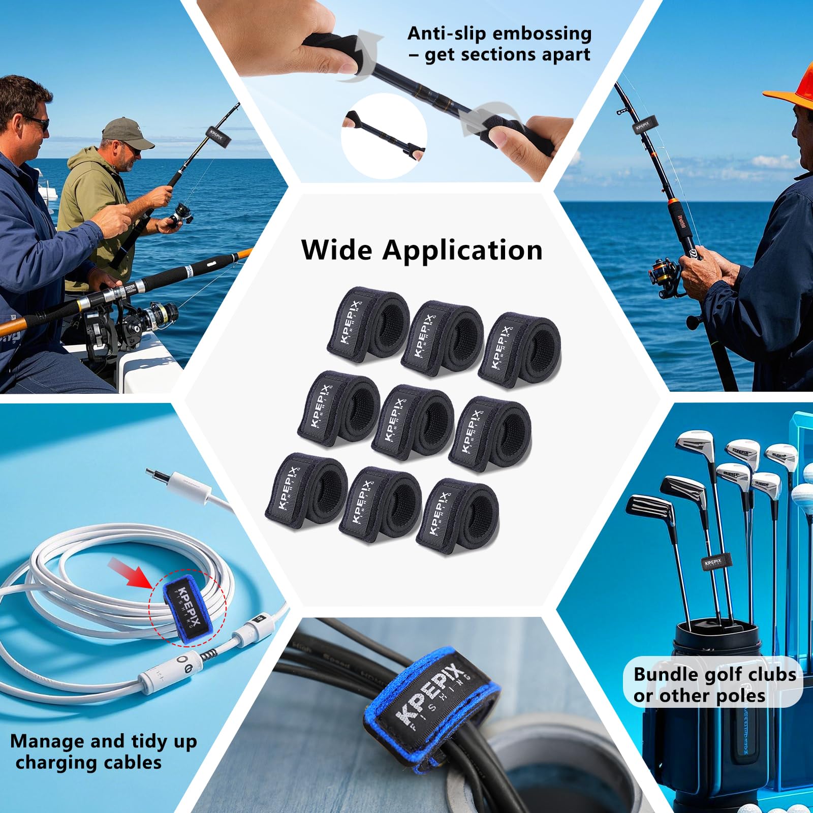 Wrapped fishing rod secured with KPEPIX belts for transport