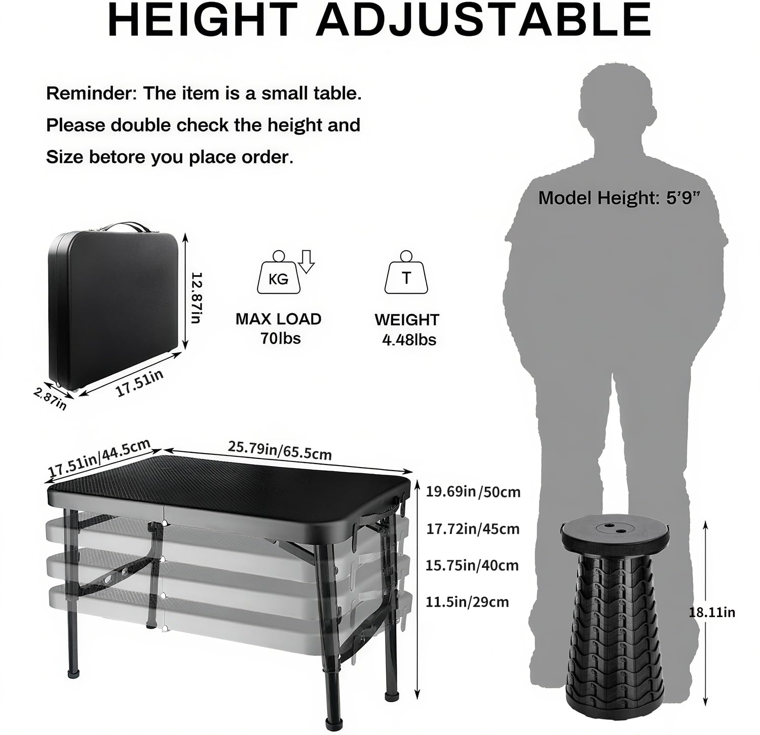 KPR lightweight camping table folded case ready for travel