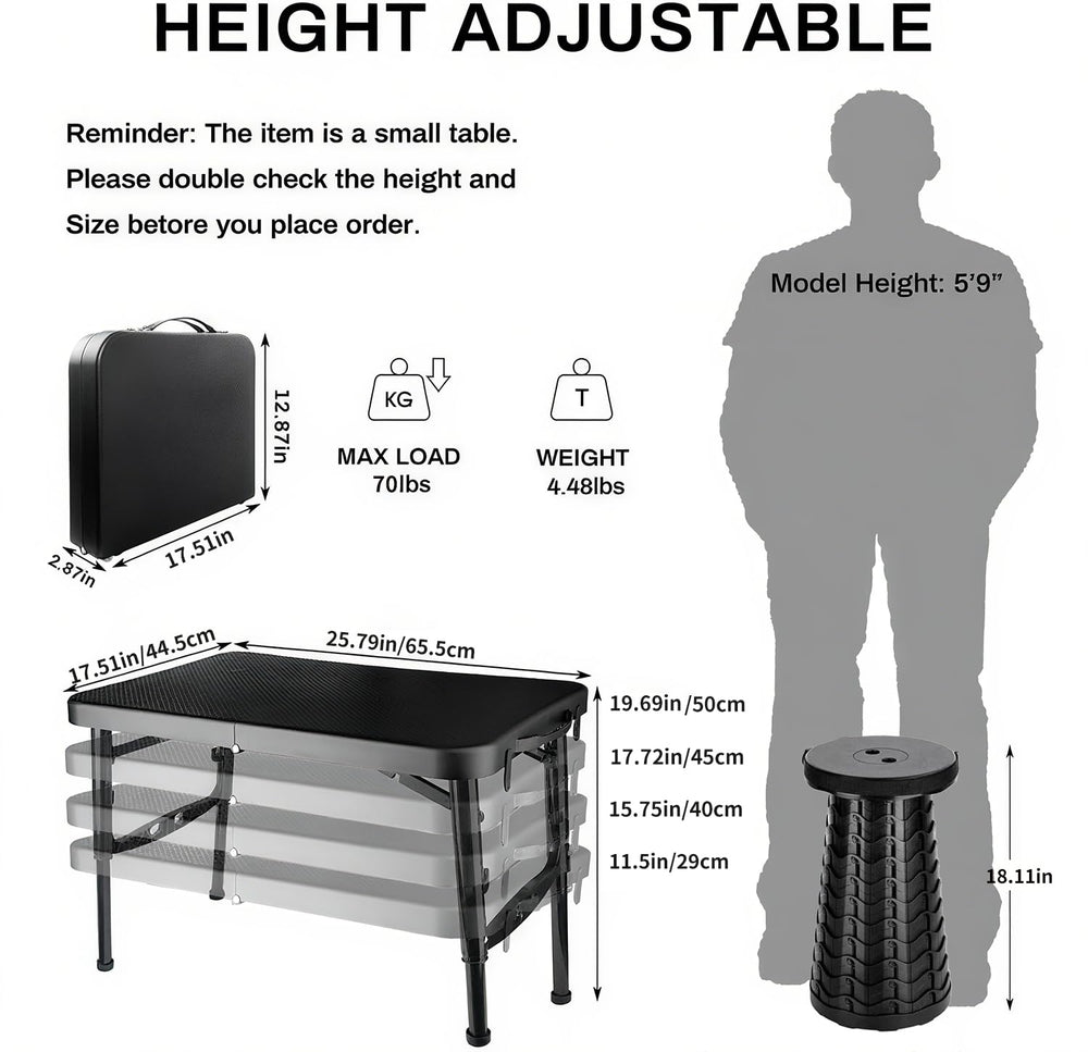 KPR lightweight camping table folded case ready for travel