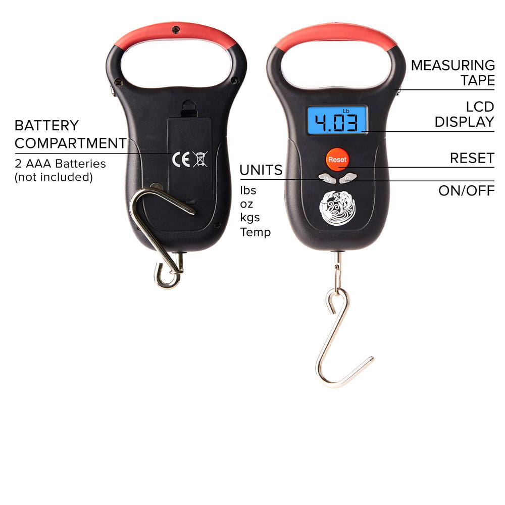 Built-in measuring tape on Kraken Bass fishing scale