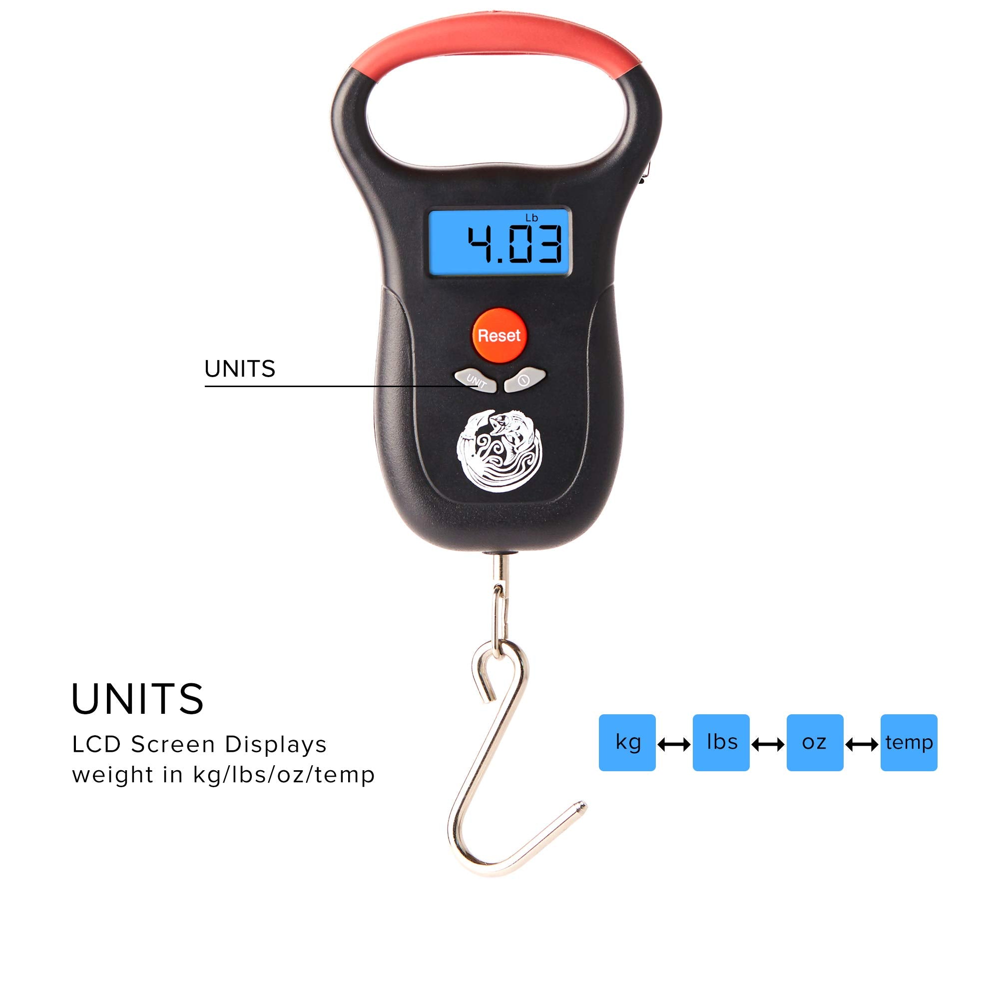 Water-resistant fishing scale in outdoor setting