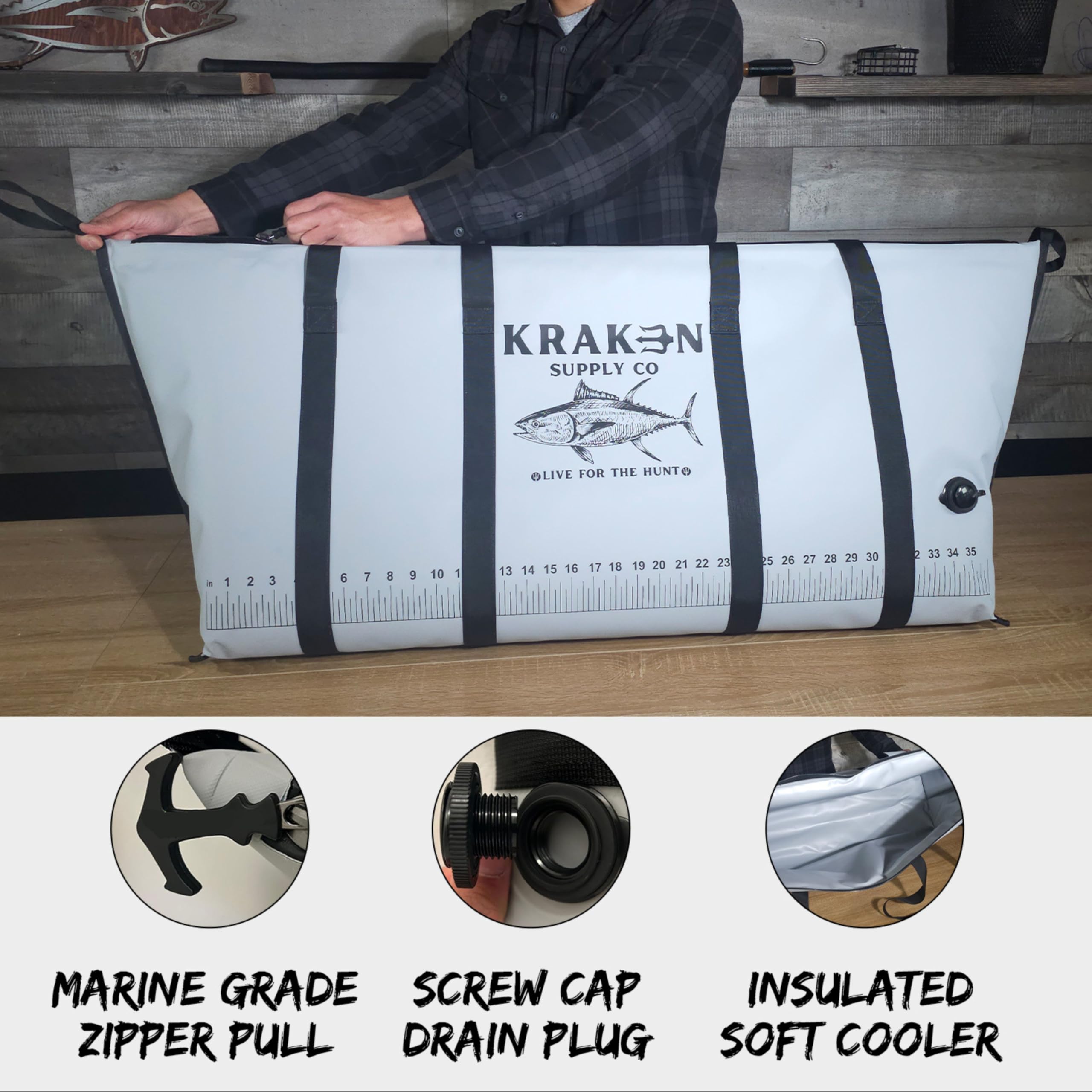 KRAKEN SUPPLY CO 48x24 fish kill bag insulated ice retention demonstrates extended cold for catches