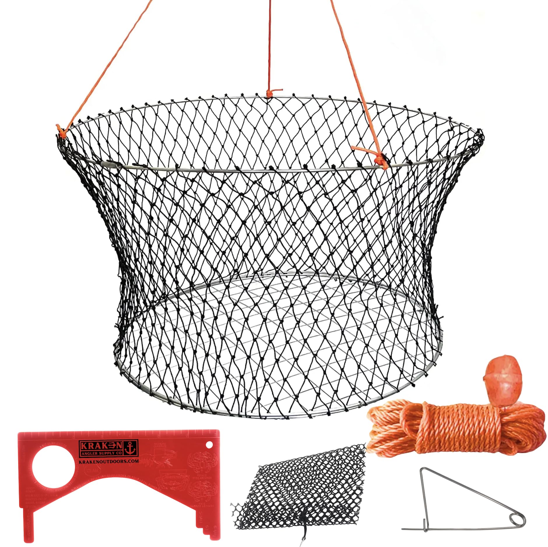 Kraken Supply Co crab trap hoop net, 24-inch, ready for pier crabbing.