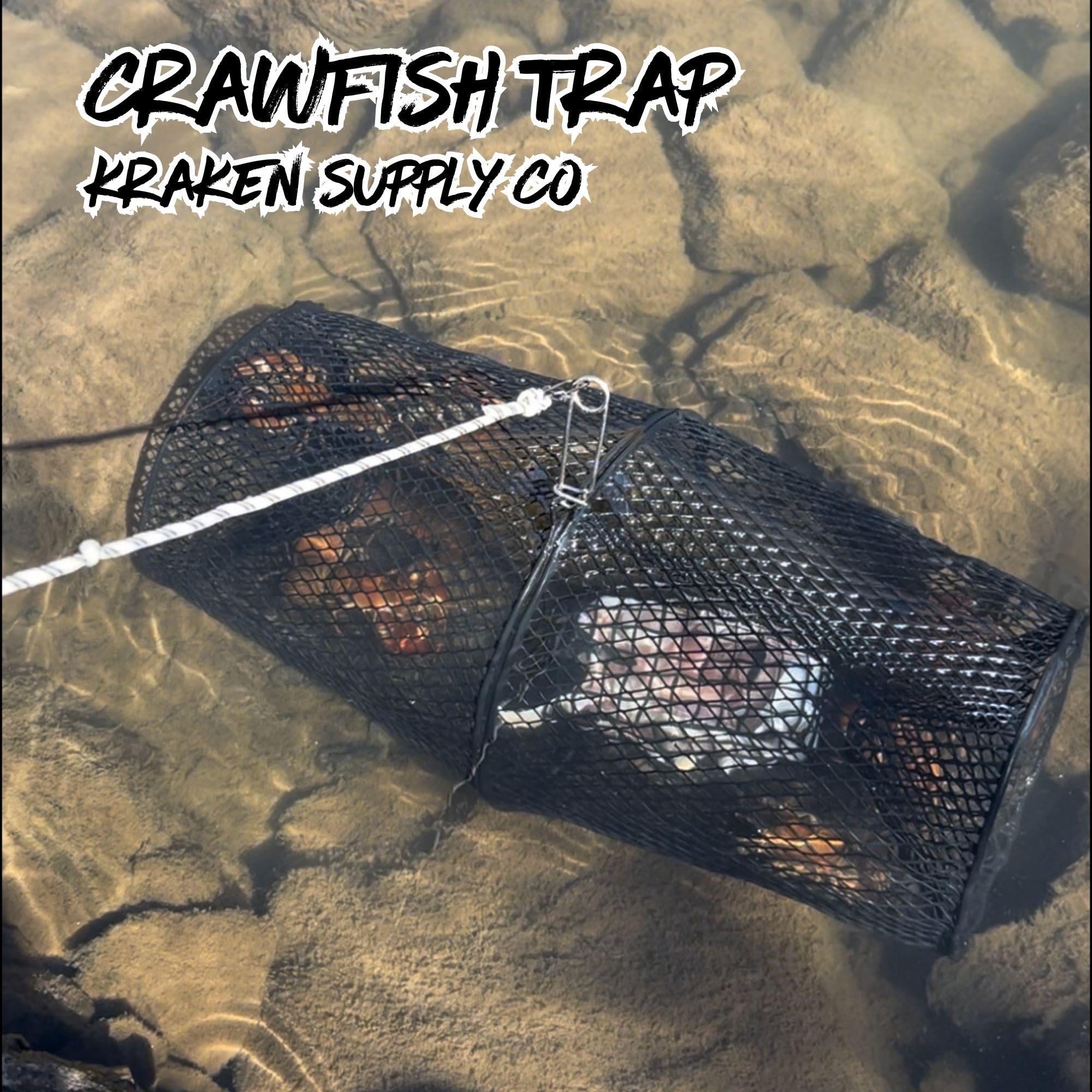 Kraken Supply Co crawfish trap torpedo collapsed storage demonstrates easy collapse for compact transport