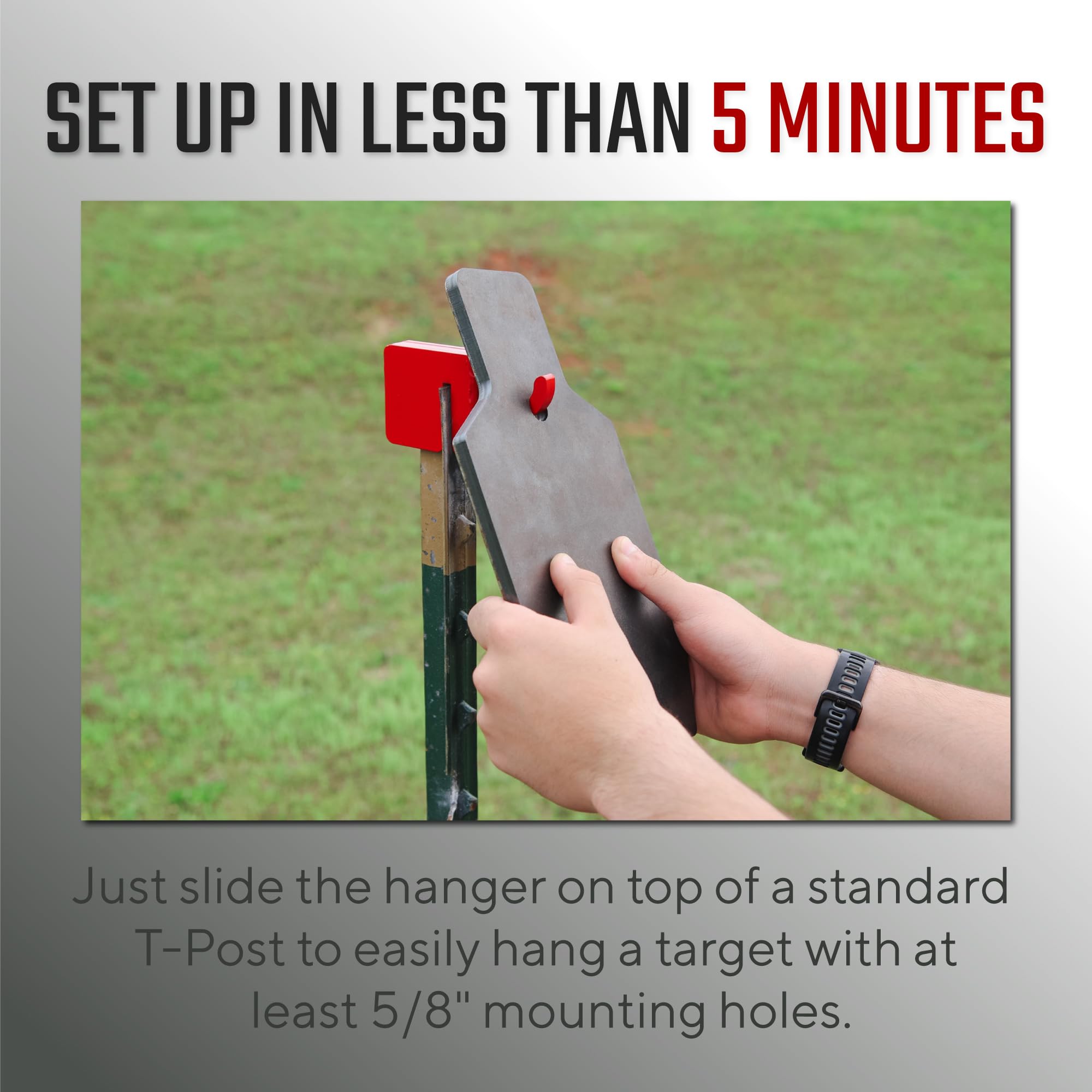 KRATE Tactical Patriotic Elephant T-Post Hanger with AR500 target shows hits with audible feedback for training