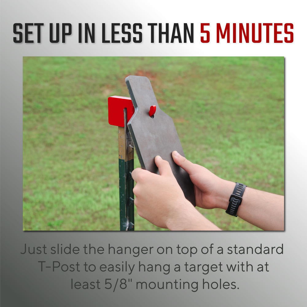 KRATE Tactical Patriotic Elephant T-Post Hanger with AR500 target shows hits with audible feedback for training