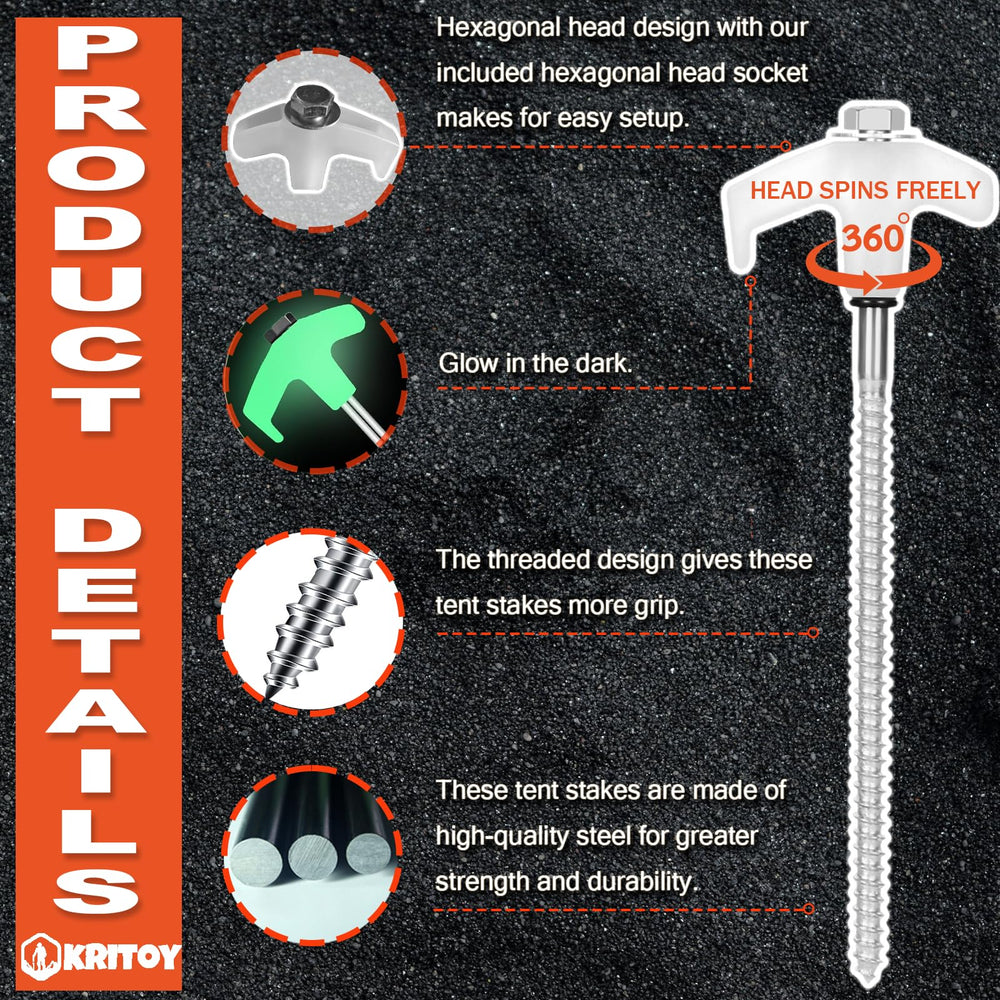 KriToy hex-head driver included tent stakes for quick tool-assisted installation.