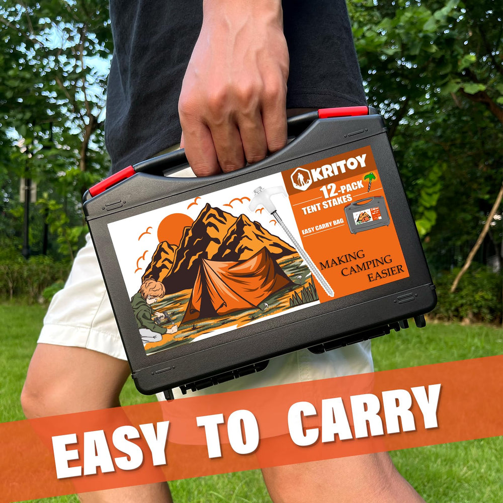 KriToy storage case keeps all stakes organized for camping trips and gear transport.