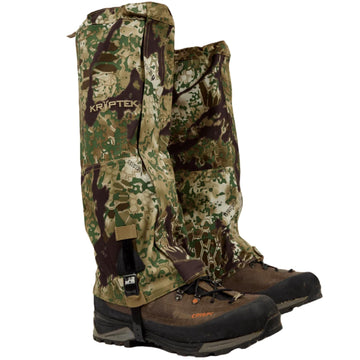 Close-up of Kryptek Petra II Gaiter Obskura fabric showing 86% polyester 14% spandex blend