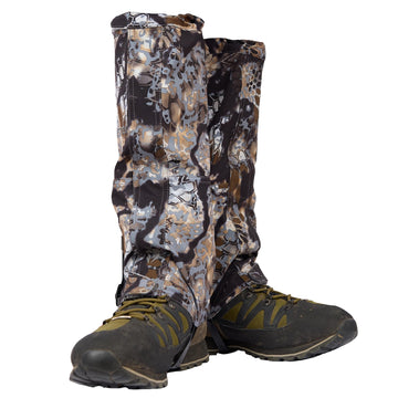 Kryptek Petra II Gaiter Skyfall front view showing waterproof seal for rainy trails
