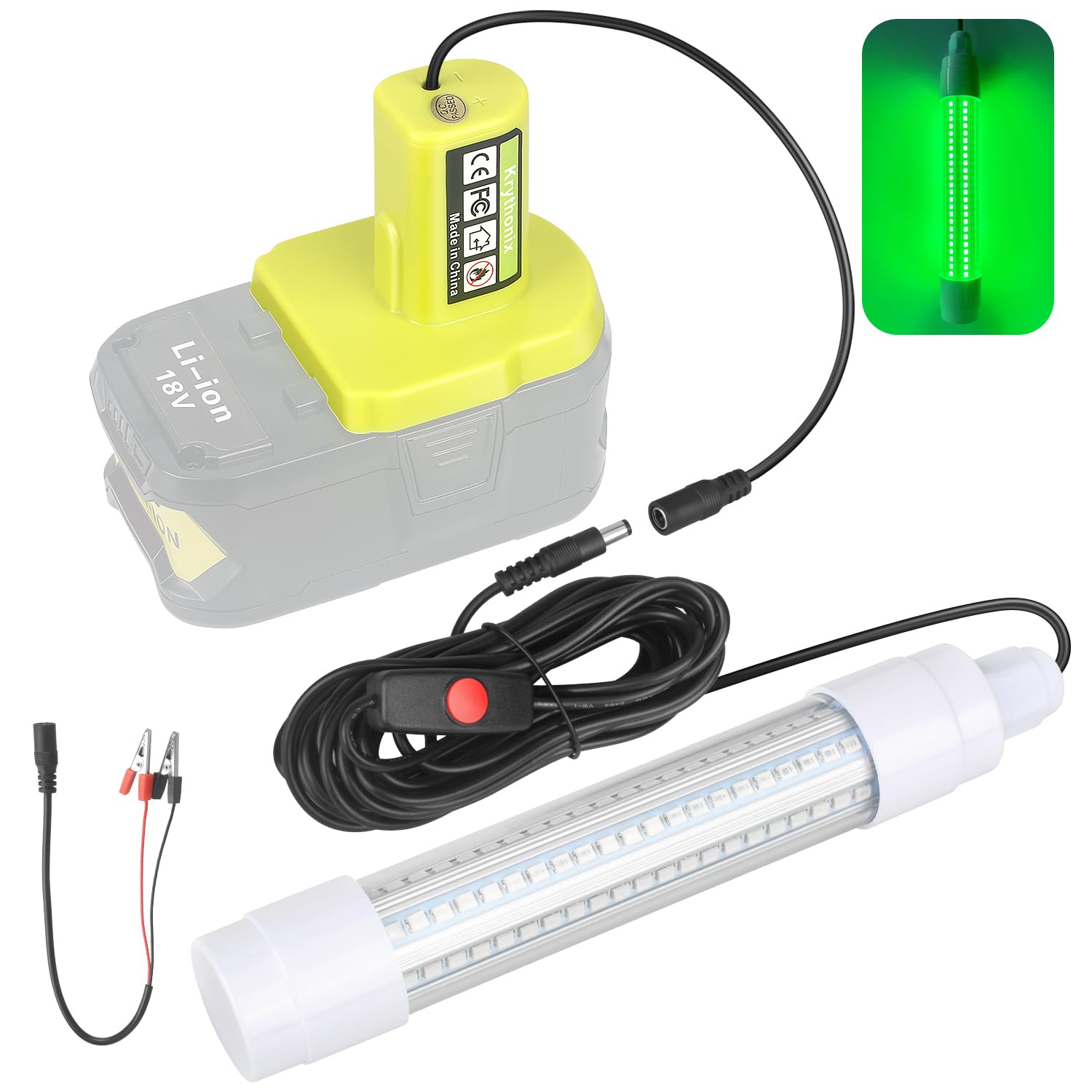 Krythonix underwater green fishing light, 13W, front view
