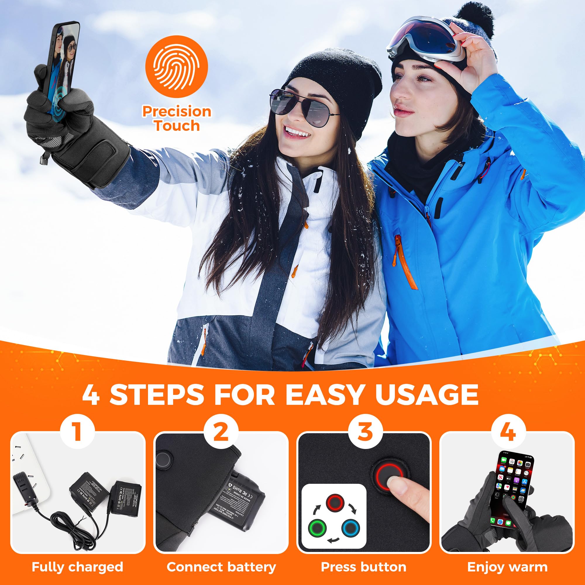 KSFJZF heated gloves touchscreen compatibility lets you text without removing gloves