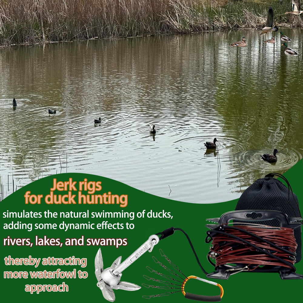 KSFTWUSOL waterfowl jerk rig large carabiner enables easy securing of decoys.