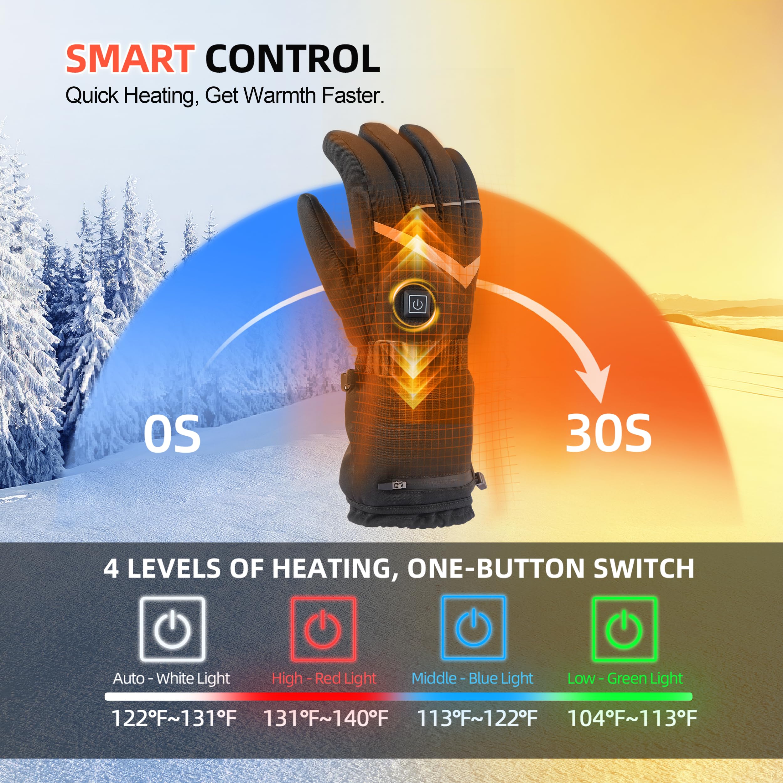 Ksunun heated gloves back view with windproof shell and snug cuff