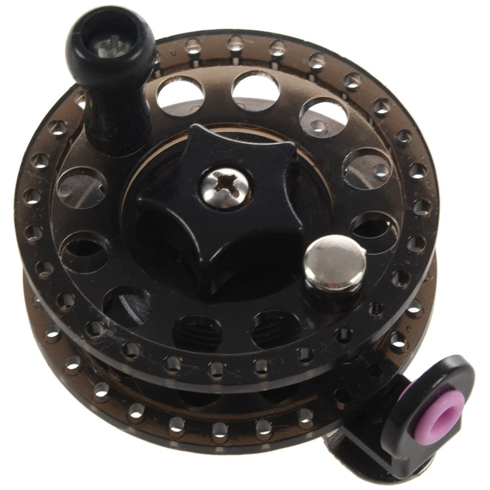 KTELI black transparent fishing reel showcasing plastic construction
