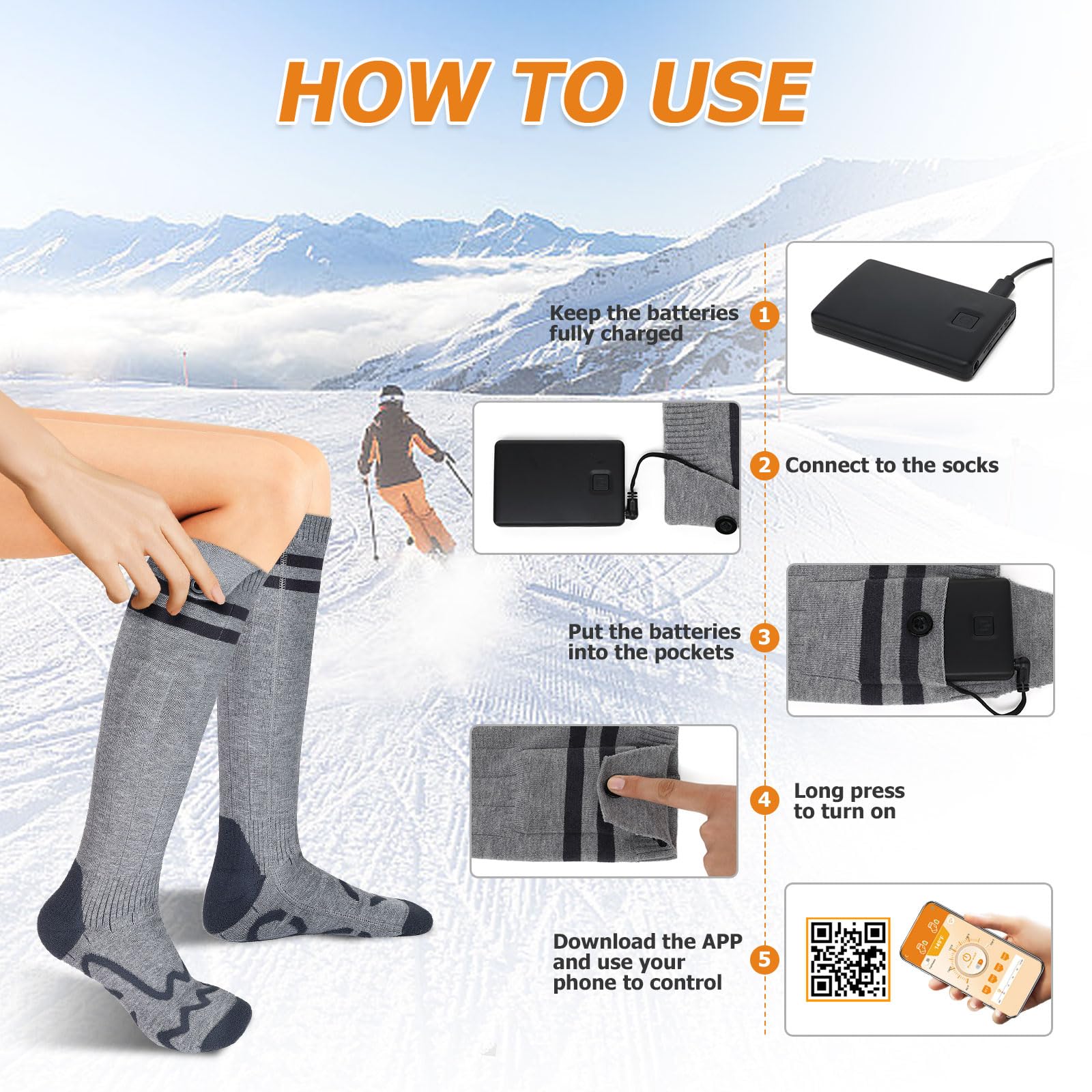 Kteniy heated socks battery indicator shows remaining power for outdoor reliability
