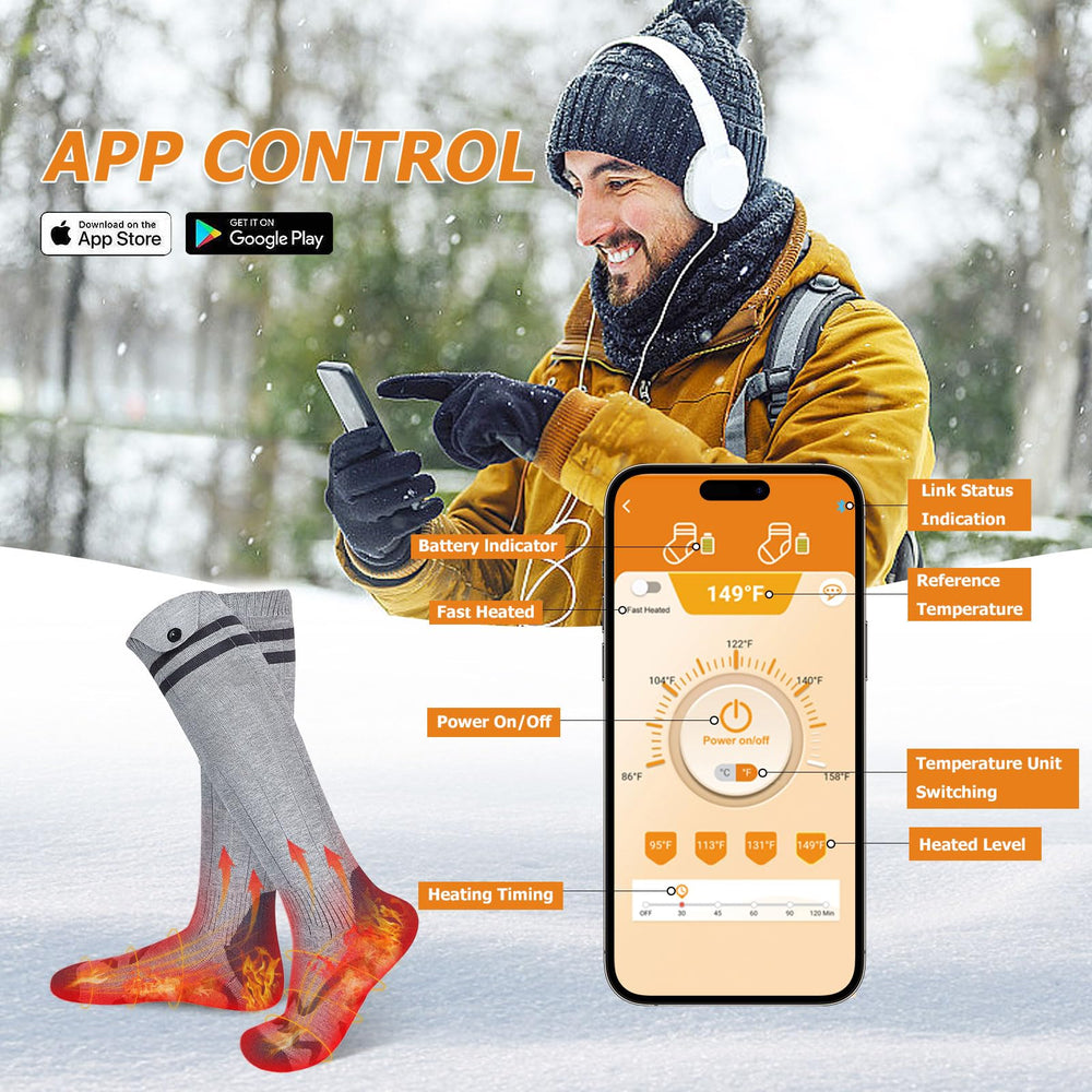 Kteniy heated socks display four heat levels for customizable cold-weather comfort