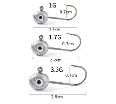 KTGCOZS jig heads with 3D eyes close-up highlighting eye detail to attract fish