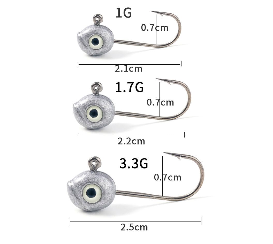 KTGCOZS jig heads with 3D eyes attract fish with vibrant detail during the chase.