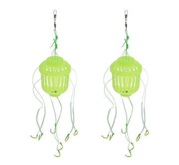 KTGCOZS two-pack fishing baskets ready for carp feeder use in calm waters.