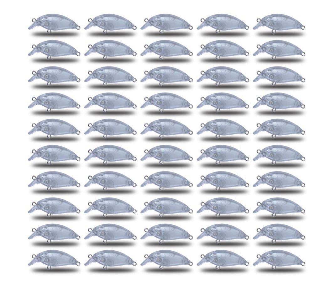 KTGCOZS pack of 50 unpainted crank lures for versatile freshwater fishing and DIY customization.