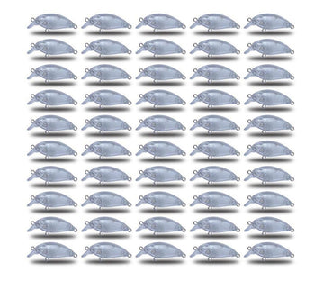KTGCOZS pack of 50 unpainted crank lures for versatile freshwater fishing and DIY customization.