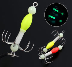 Halibut fishing setup with luminous squid jig hooks