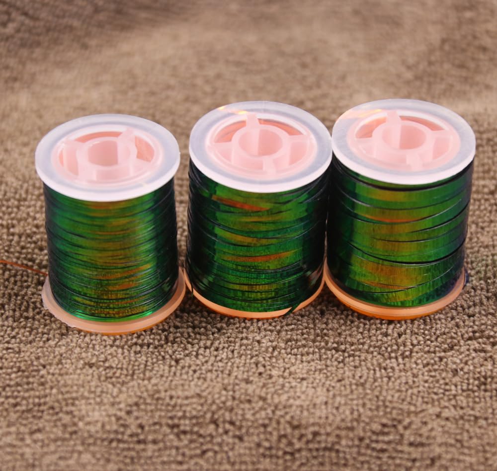 KTGCOZS Peacock flat tinsel nylon closeup reveals flexible thread for precise wraps.
