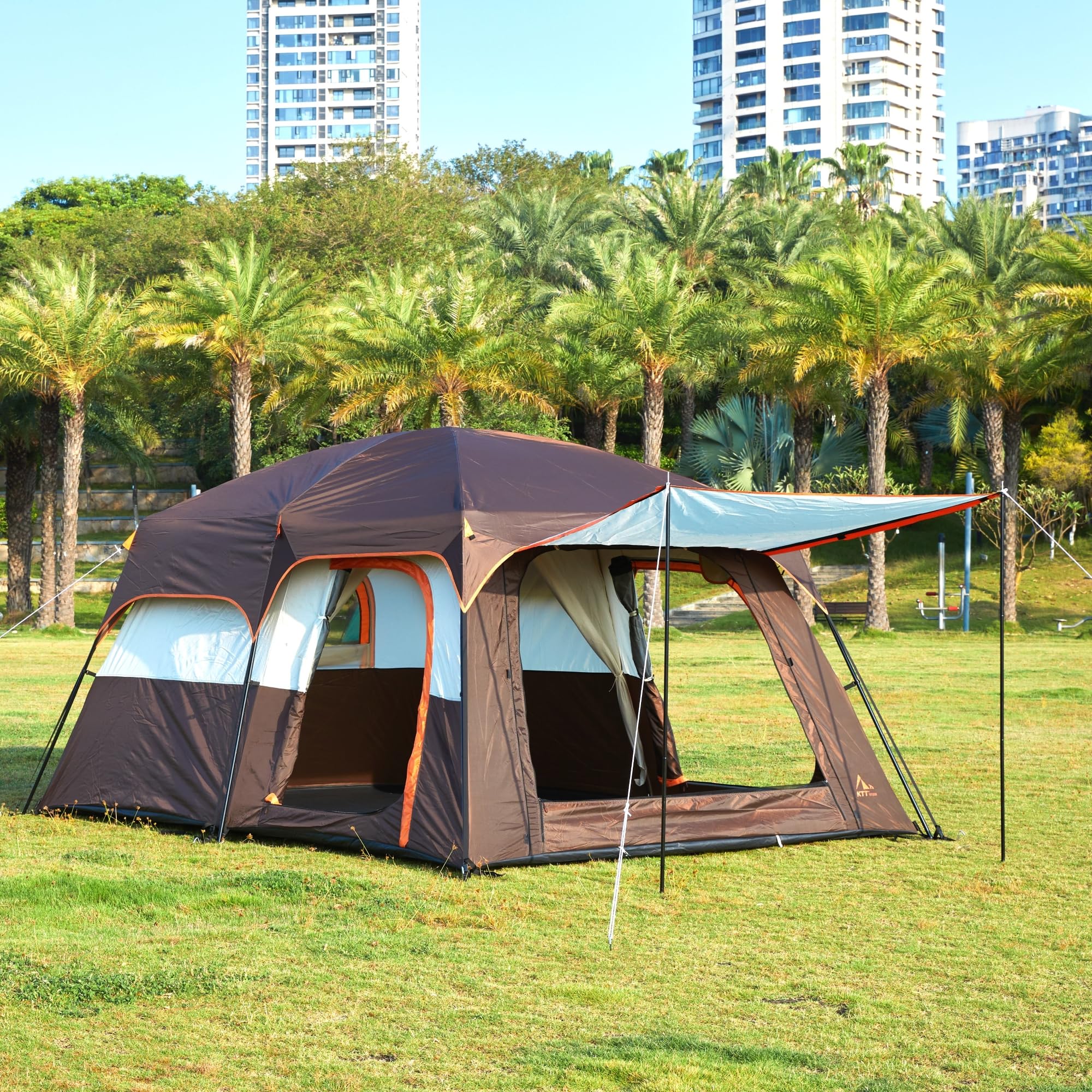 KTT Extra Large Tent rainfly and stakes provide wind resistance and anchoring